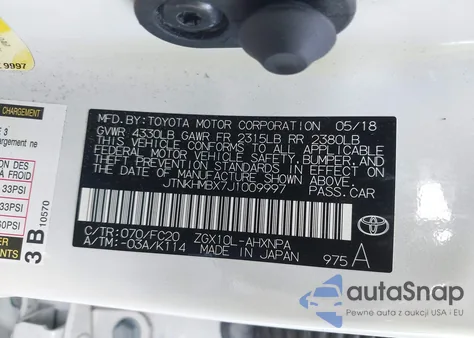 2018 Toyota C-Hr Xle z USA, uszkodzony, nr VIN JTNKHMBX7J1009997